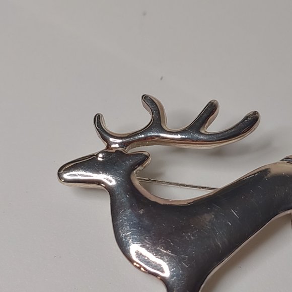 Silver Tone Metal Jumping Reindeer Brooch - Picture 2 of 9
